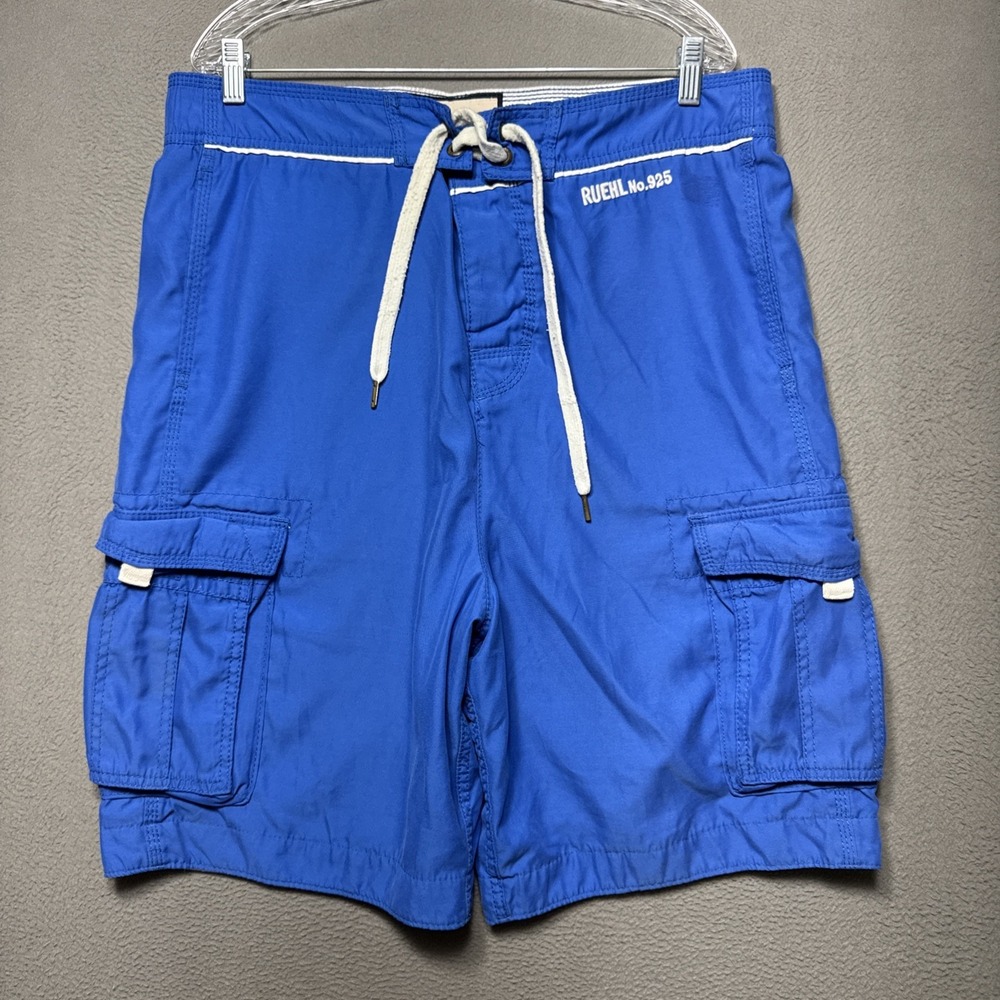Ruehl No 925 Swim Shorts Mens Sz‎ XL Blue Lined Drawstring Outdoor Cargo Pockets